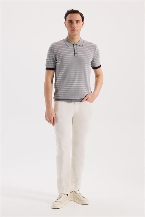 Gri Dar Kalıp - Slim Fit T-Shirt Polo Düğmeli