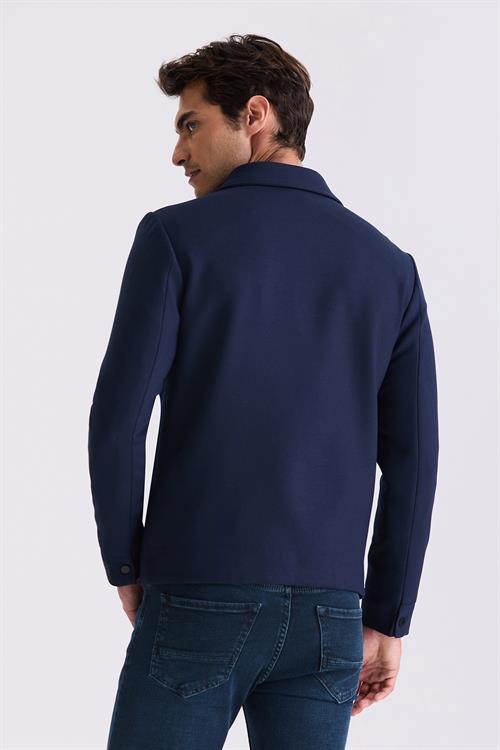 Lacivert Slim Fit Bebe Yaka Spor Mevsimlik Mont