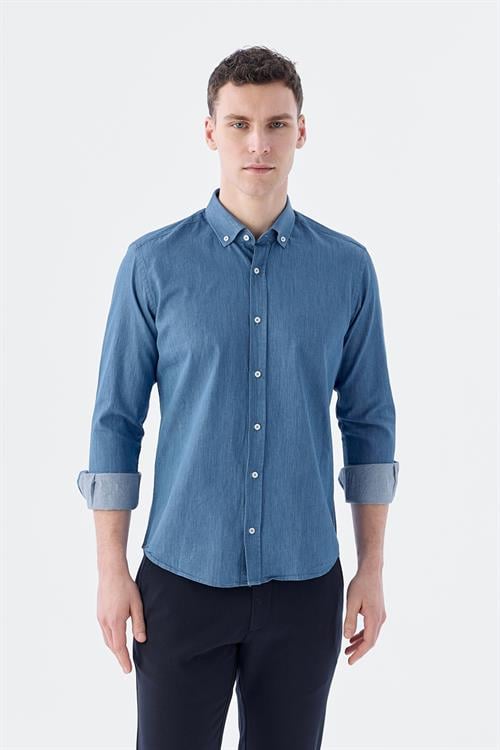 Dar Kalıp - Slim Fit Serili Gömlek-Jakamen  Denim  Serili