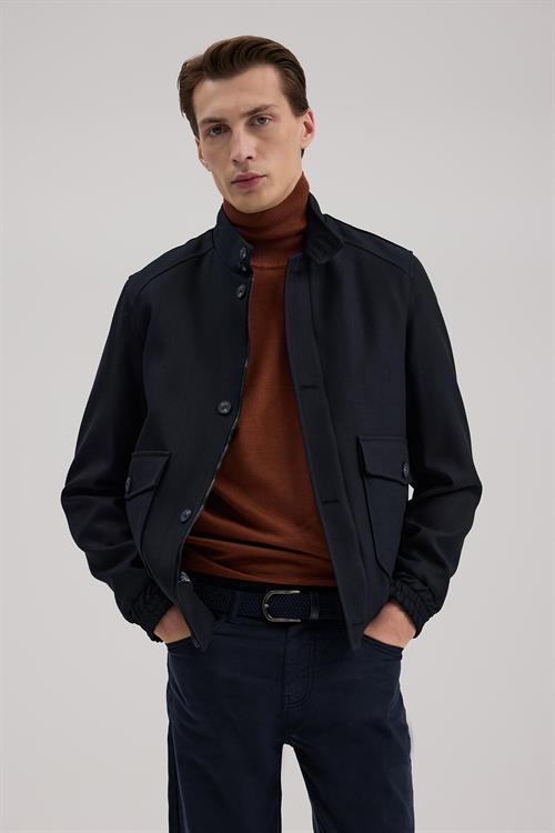 Lacivert Slim Fit Mono Yaka Cepli Ceket Görünümlü Mont
