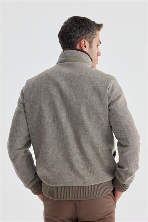 Kahve Comfort Fit Kürklü yaka Yünlü Mont