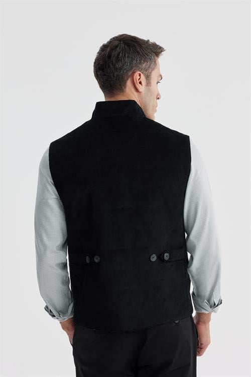 Siyah Hakim Yaka Çift Taraflı Slim Fit Yelek