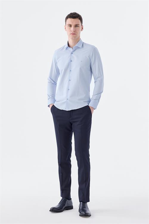 Açık Mavi Slim Fit  Klasik Yaka Uzun Kol Klasik Model Gömlek