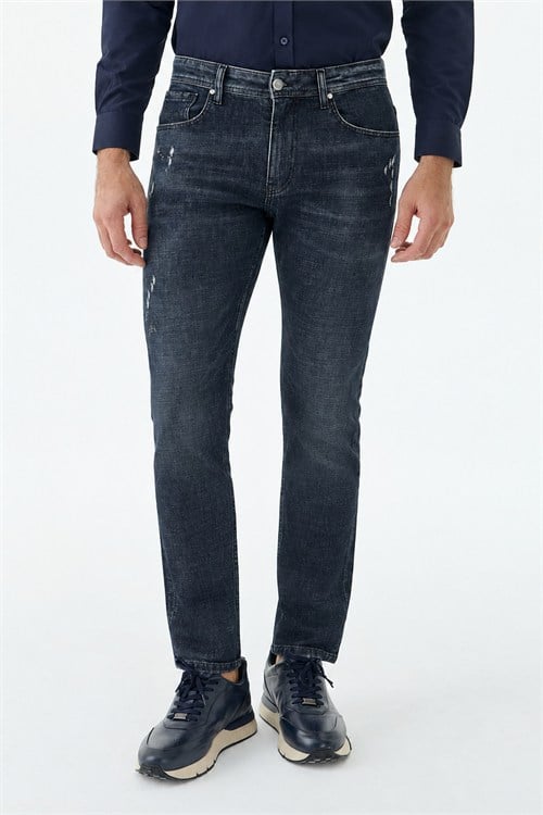 Lacivert Comfort Fit Yıkamalı Jeans Kot Pantolon