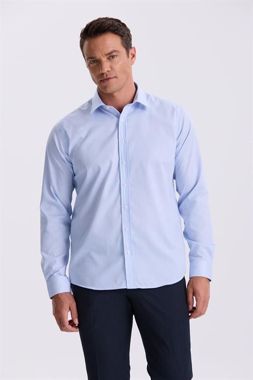 Mavi Comfort Fit Ütü Gerektirmeyen %100 Pamuk Çizgili Non İron Gömlek
