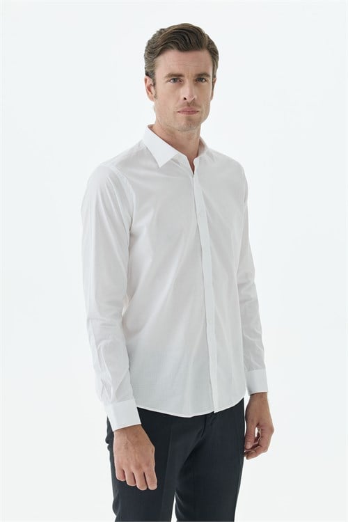 Beyaz %100 Pamuk Comfort Fit Klasik Yaka Gömlek