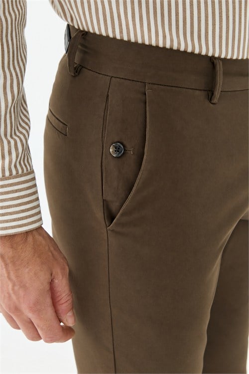 Kahve Comfort Fit Pamuklu Kanvas Pantolon