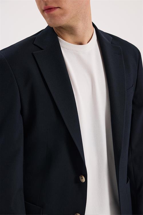 Lacivert Dar Kalıp - Slim Fit Ceket Mono Yaka