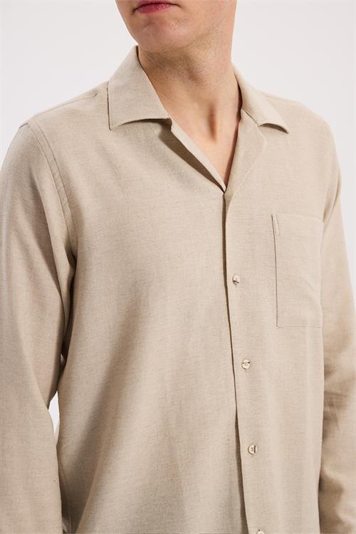 Bej Oversize Cepli Pamuk Karışımlı Gömlek