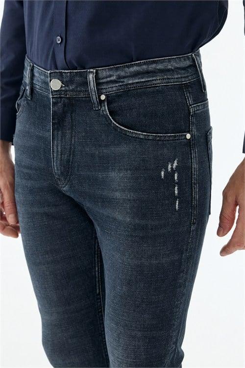 Lacivert Comfort Fit Yıkamalı Jeans Kot Pantolon