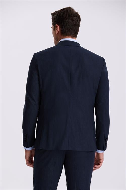 Lacivert Slim Fit Kırlangıç Yaka Çift Yırtmaç Yünlü Kruvaze Takım Elbise