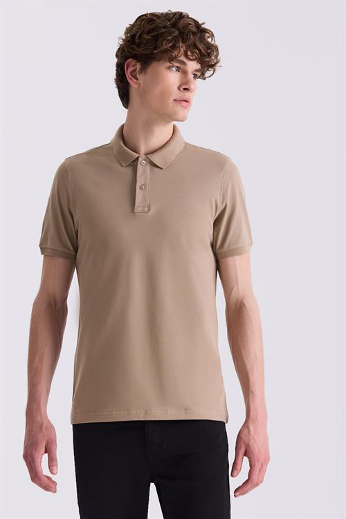 Bej Slim Fit Polo Yaka T-Shirt