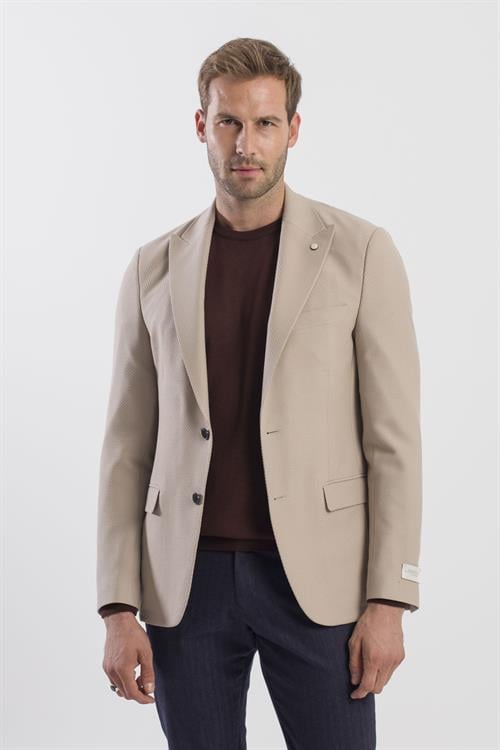 Vizon Slim Fit Desenli Sivri Yaka Ceket  