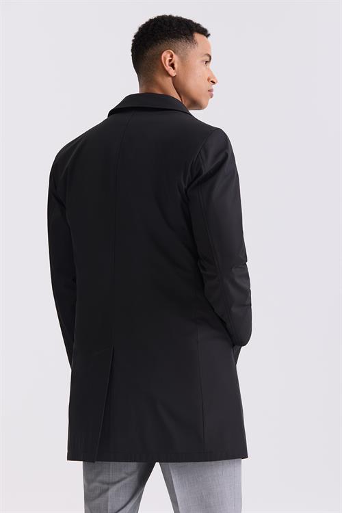 Siyah Comfort Fit Berberi Yaka Gizli Düğmeli Mont