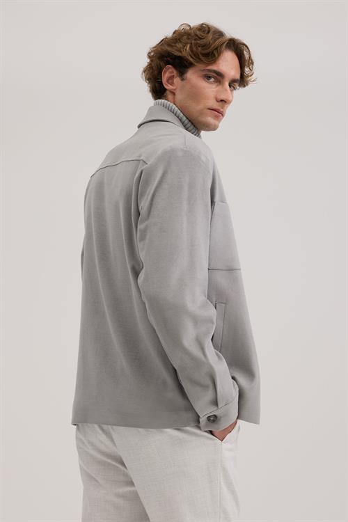 Gri Dar Kalıp - Slim Fit Mont Gömlek Yaka