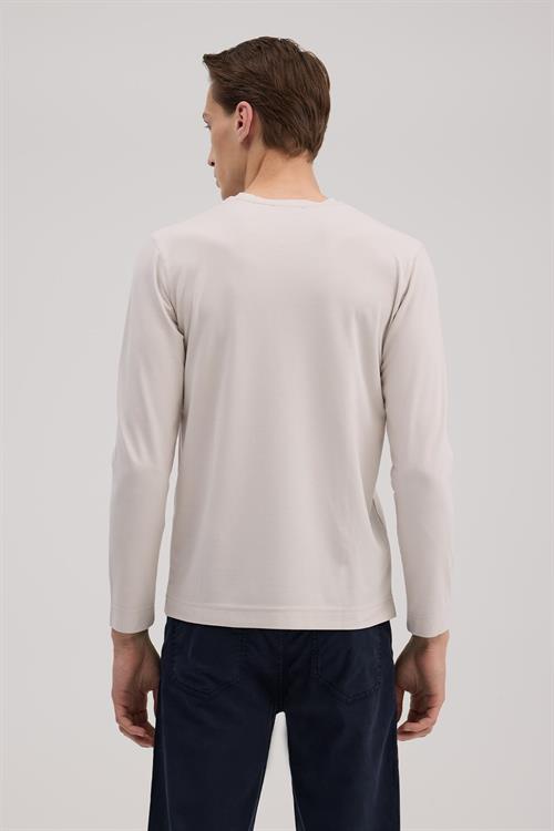 Gri Slim Fit Bisiklet Yaka Rayon Uzun Kollu Basic T-Shirt