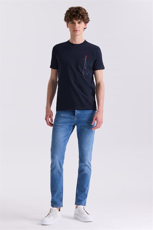 Lacivert Slim Fit Bisiklet Yaka T-Shirt