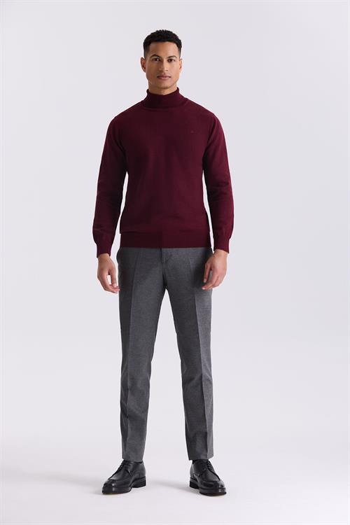 Bordo Slim Fit Tam Balıkçı Yaka Triko Kazak