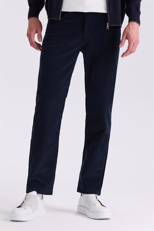 Lacivert Regular Fit Likralı Pamuklu Kadife Pantolon