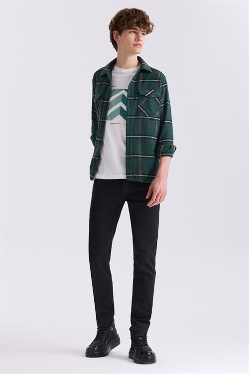 Haki Over Size Bol Kesim Ekose Desenli Pamuklu Cepli Oduncu Gömlek