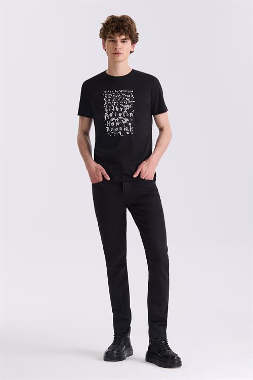Siyah Slim Fit Triko Bisiklet Yaka T-Shirt