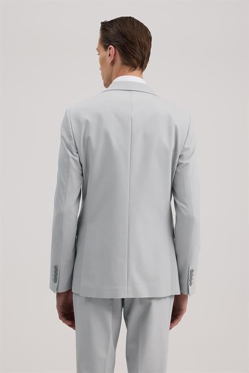 Gri Slim Fit Mono Yaka Çift Yırtmaçlı Yelekli Takım Elbise