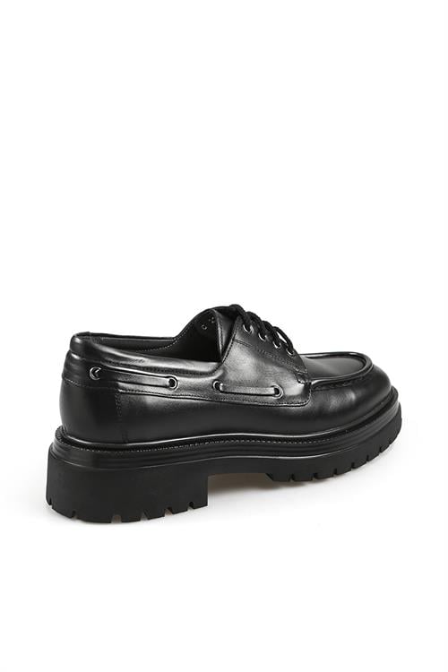 Siyah %100 Deri Bağcıklı Oxford Casual Ayakkabı