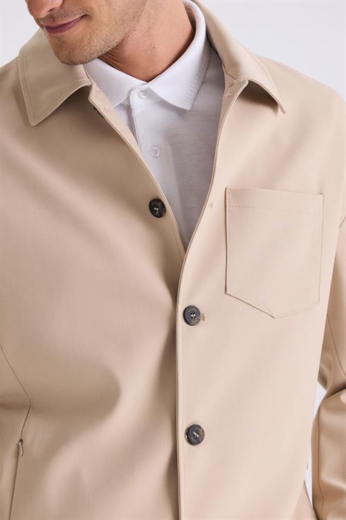 Bej Slim Fit Bebe Yaka Mevsimlik Mont