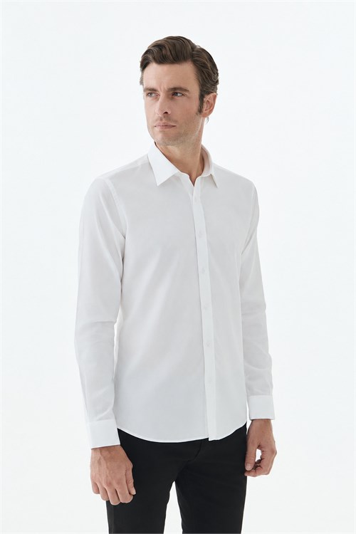 Beyaz %100 Pamuk Comfort Fit Klasik Yaka Gömlek