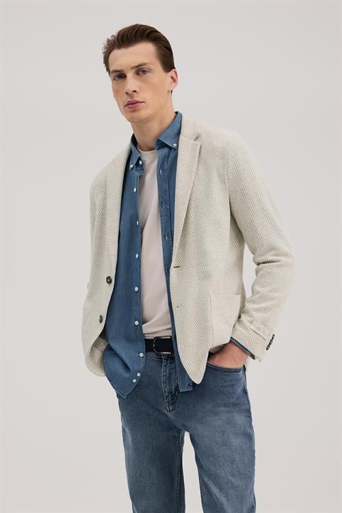 Gri Dar Kalıp - Slim Fit Ceket Mono Yaka