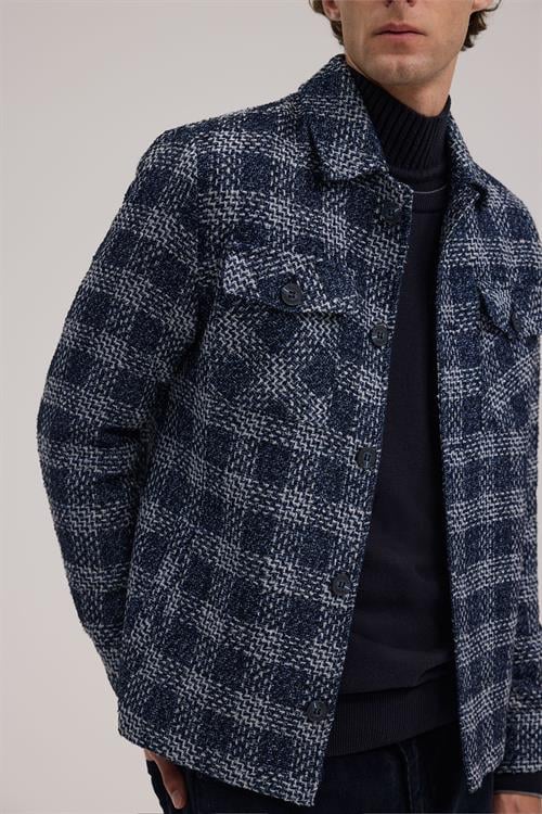 Lacivert Rahat Kalıp - Comfort Fit Mont Gömlek Yaka