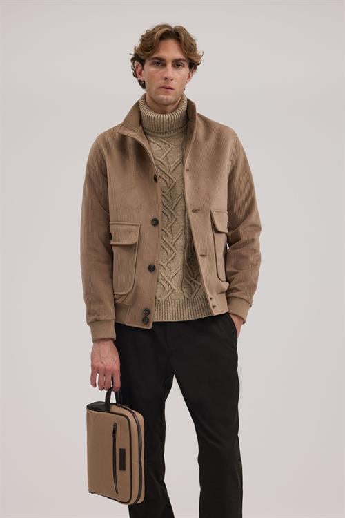 Kahve Rahat Kalıp - Comfort Fit Mont Hakim Yaka