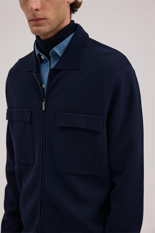 Lacivert Dar Kalıp - Slim Fit Triko Ceket