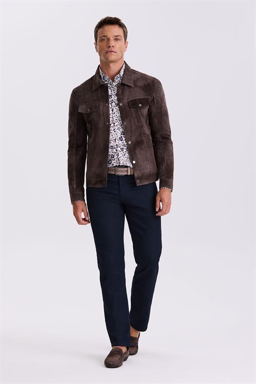 Kahve Comfort Fit Bebe Yaka Cepli %100 Deri Mont 