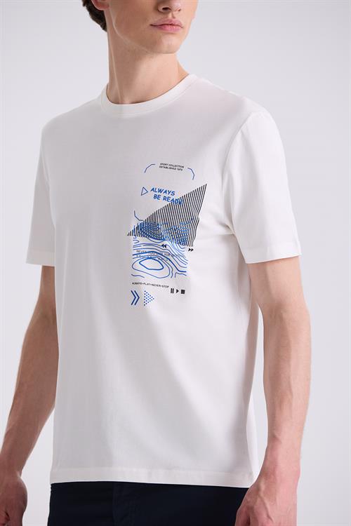 Ekru Slim Fit Bisiklet Yaka T-Shirt