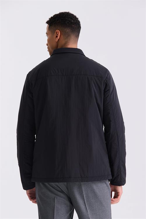 Siyah Comfort Fit Gömlek Yaka Mevsimlik Mont