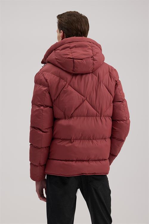 Bordo Lacivert Comfort Fit Kapuşonlu Şişme Mont