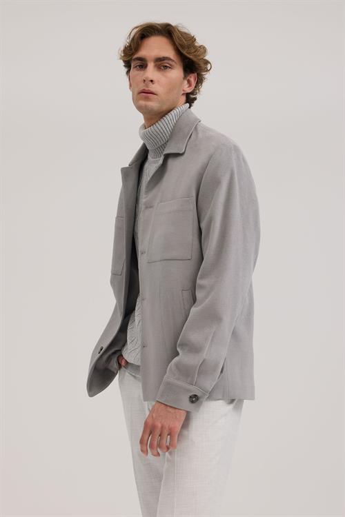 Gri Dar Kalıp - Slim Fit Mont Gömlek Yaka