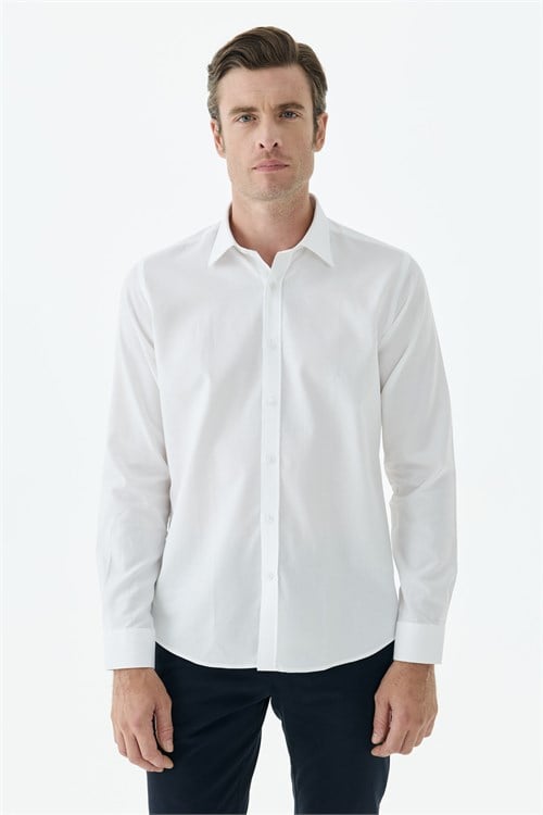Beyaz %100 Pamuk Comfort Fit Klasik Yaka Gömlek