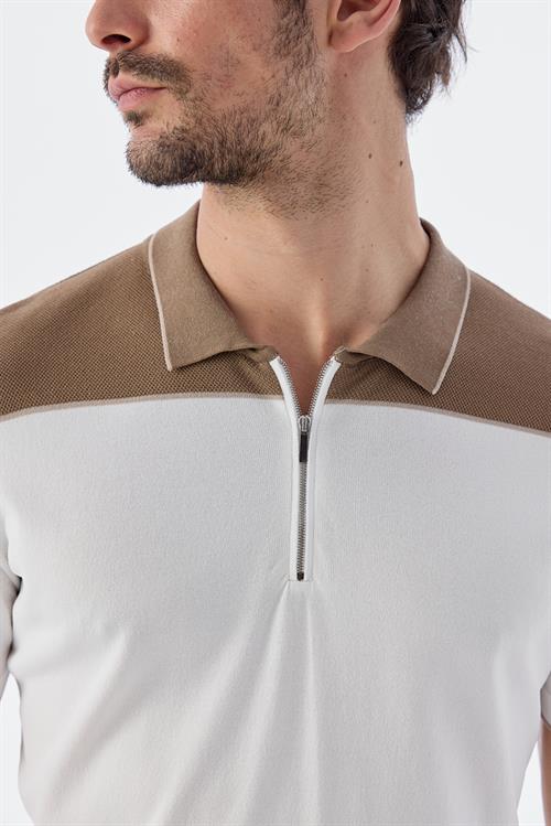 Dar Kalıp - Slim Fit Serili T-Shirt-Jakamen  POLO FERMUARLI  Serili