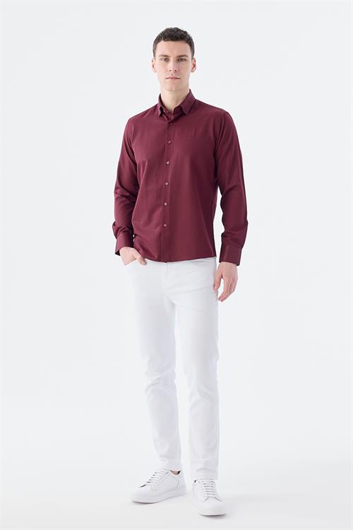 Rahat Kalıp - Comfort Fit Serili Gömlek-Jakamen  Yaka Alttan Düğmeli  Serili