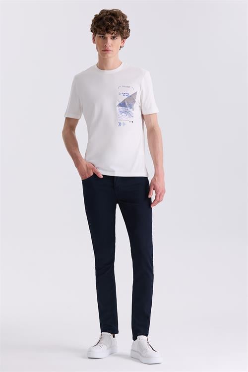 Ekru Slim Fit Bisiklet Yaka T-Shirt