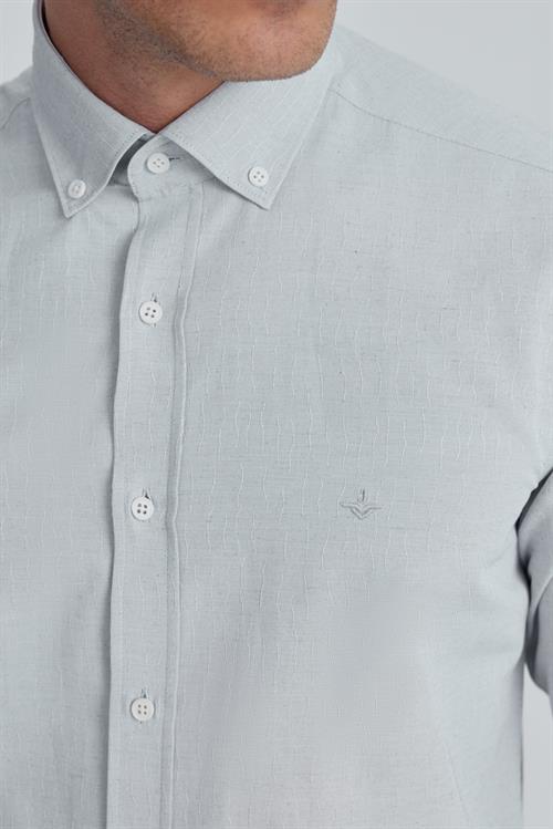 Gri Slim Fit Desenli Pamuklu Düğmeli Yaka Gömlek