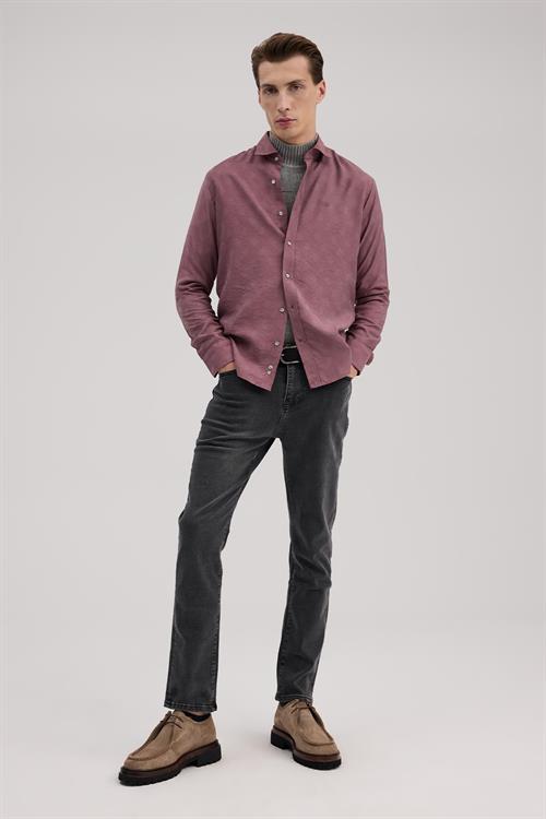 Pembe Rahat Kalıp - Comfort Fit Gömlek Yaka Alttan Düğmeli