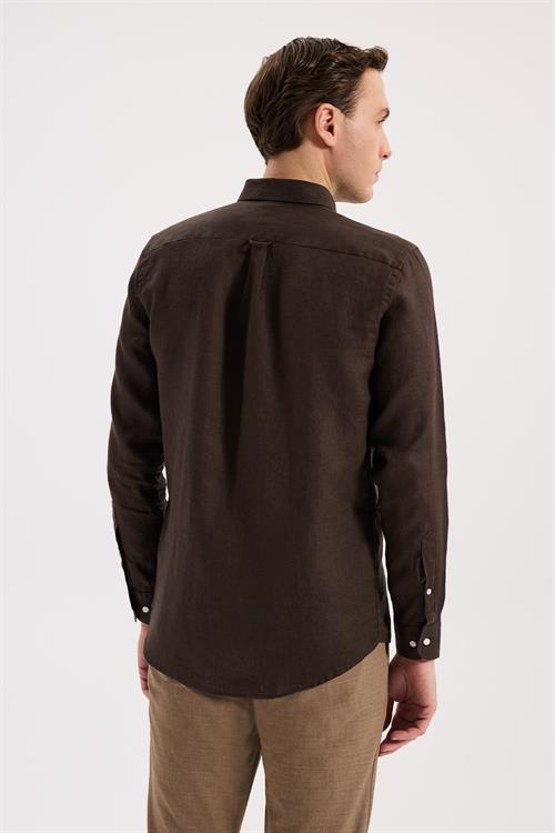 Kahve Rahat Kalıp - Comfort Fit Gömlek Klasik Yaka