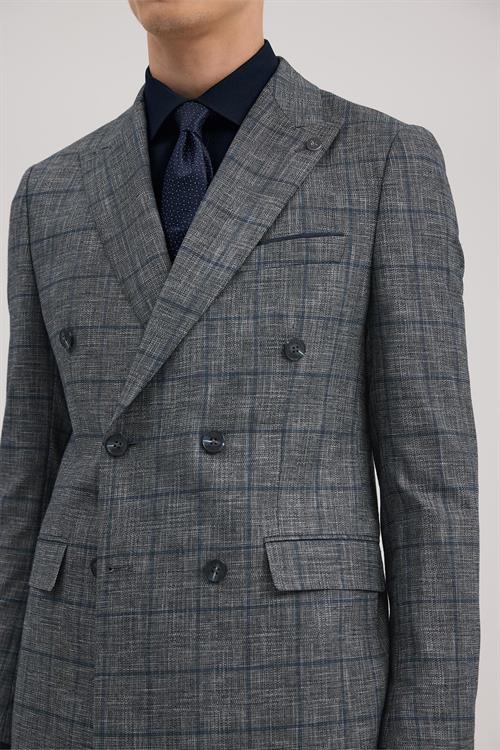 Lacivert Dar Kalıp - Slim Fit Takım Elbise Kruvaze