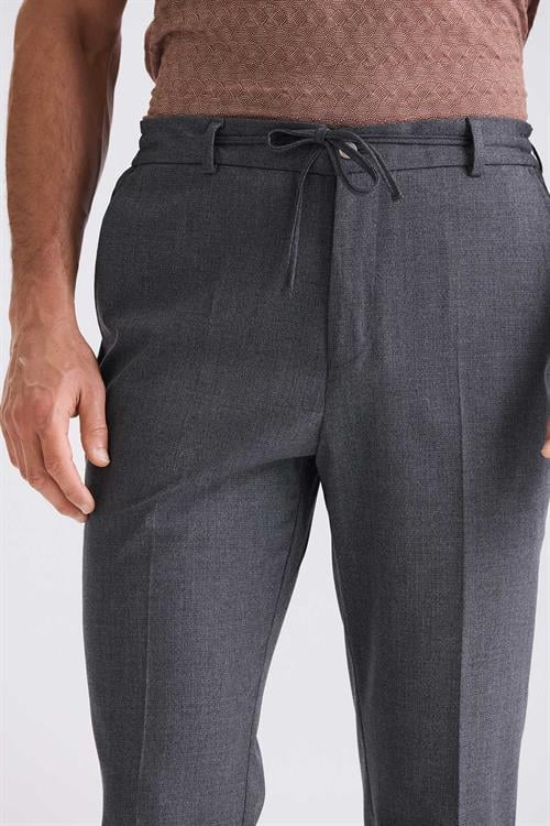 Koyu Lacivert Comfort Fit Beli Lastikli Yünlü Kumaş Pantolon