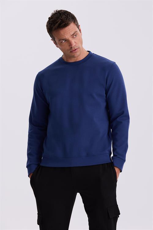 İndigo Slim Fit Bisiklet Yaka Basic Pamuklu Likralı Sweatshirt