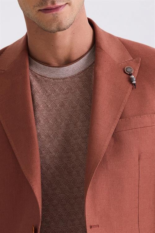 Kiremit Slim Fit Sivri Yaka Keten Spor Ceket