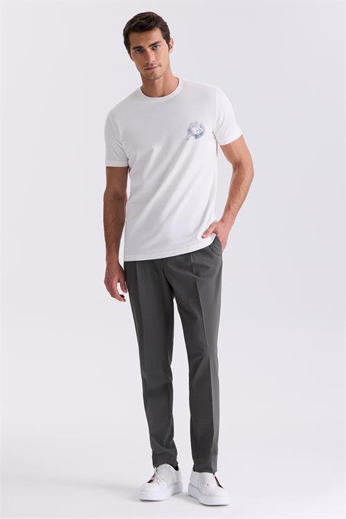 Ekru Slim Fit Bisiklet Yaka T-Shirt